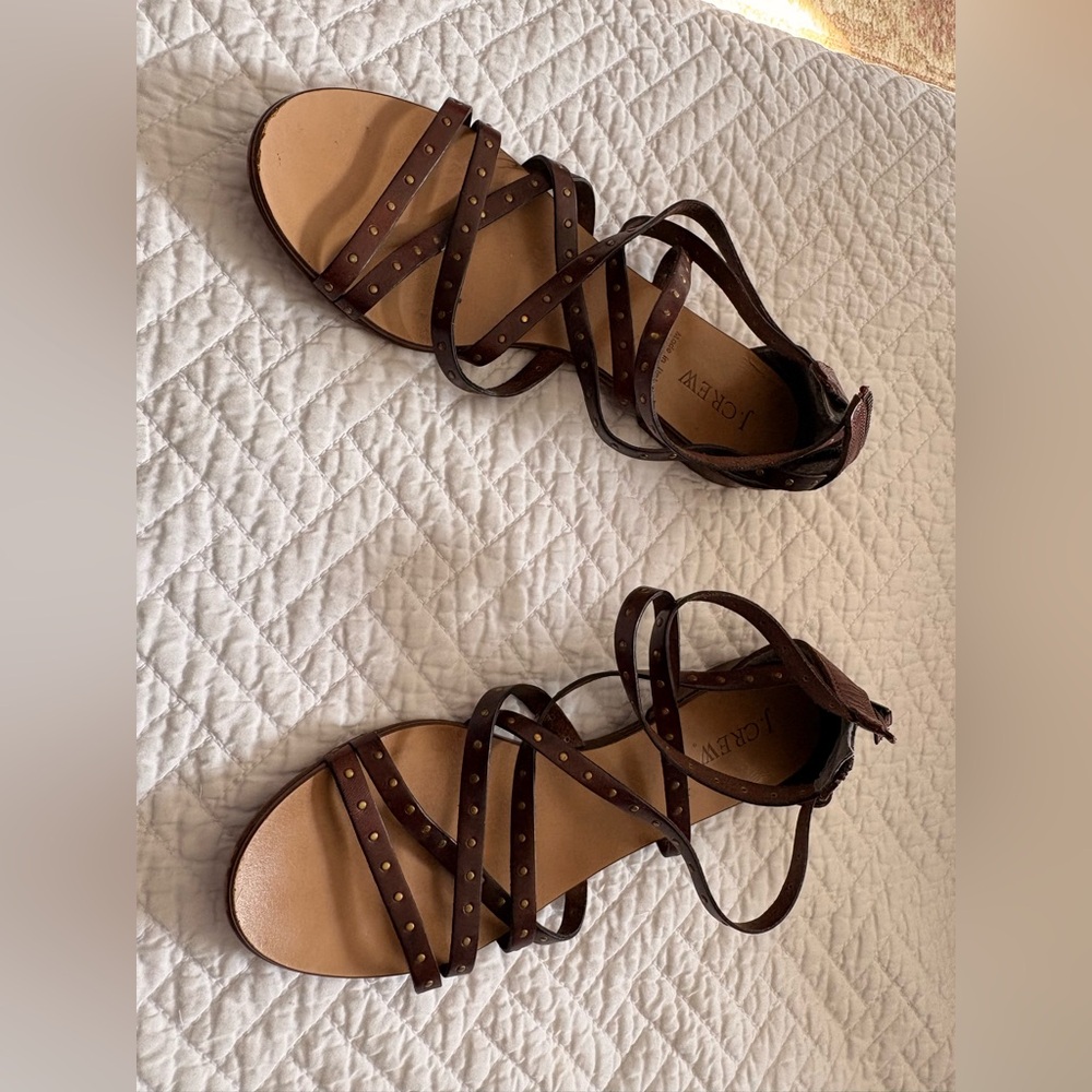 J. Crew Dark Brown Studded Sandals gladiator leather size 8